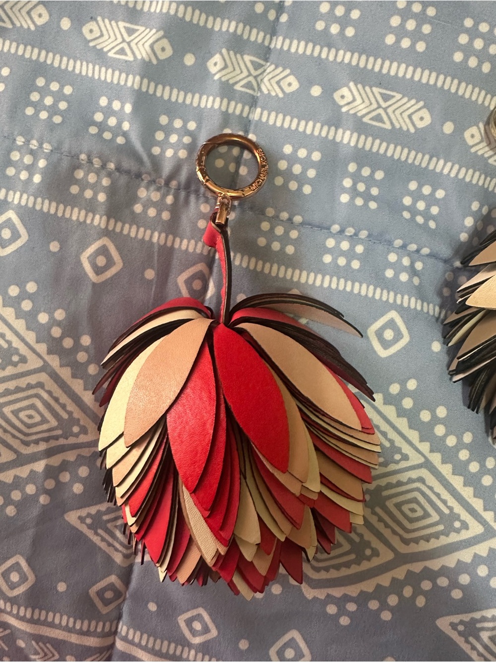 Michael Kors Red Floral Saffiano Leather Keychain - Picture 7 of 13